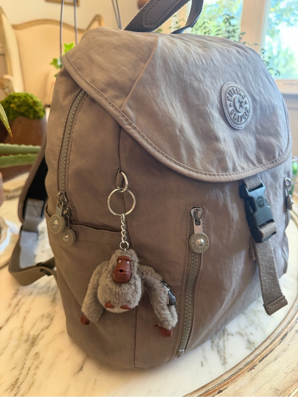 Kipling City Pack Backpack in Gray with Monkey Keychain